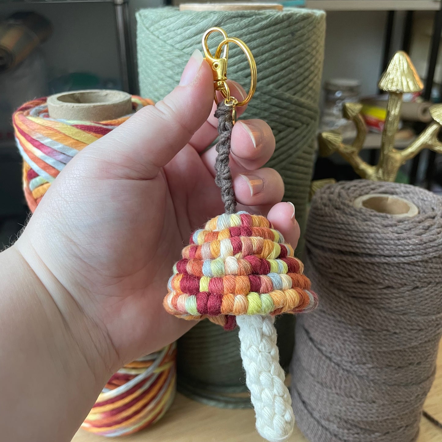 Macrame Mushroom Keychain