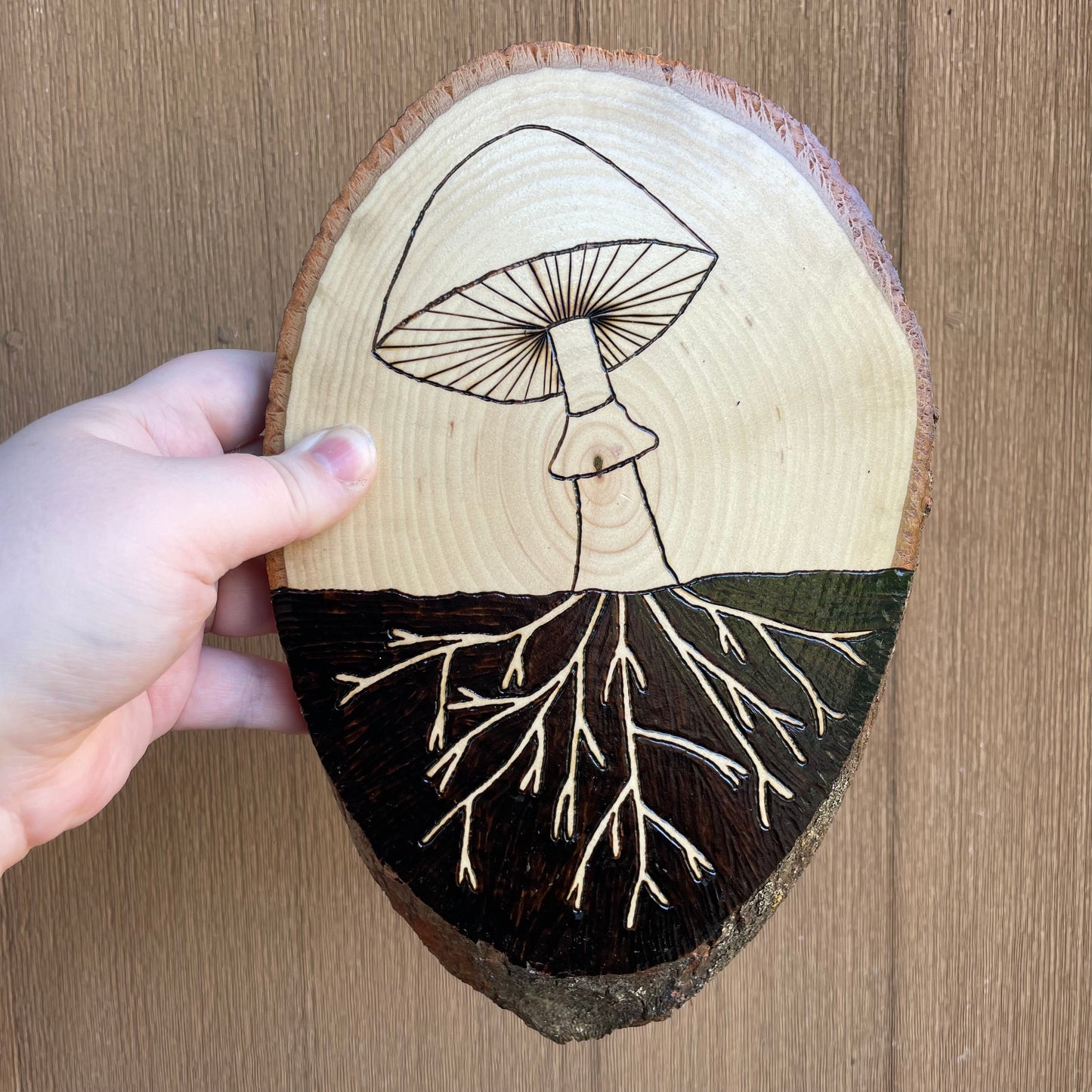 Wood Burned Mushroom Wall Hanging