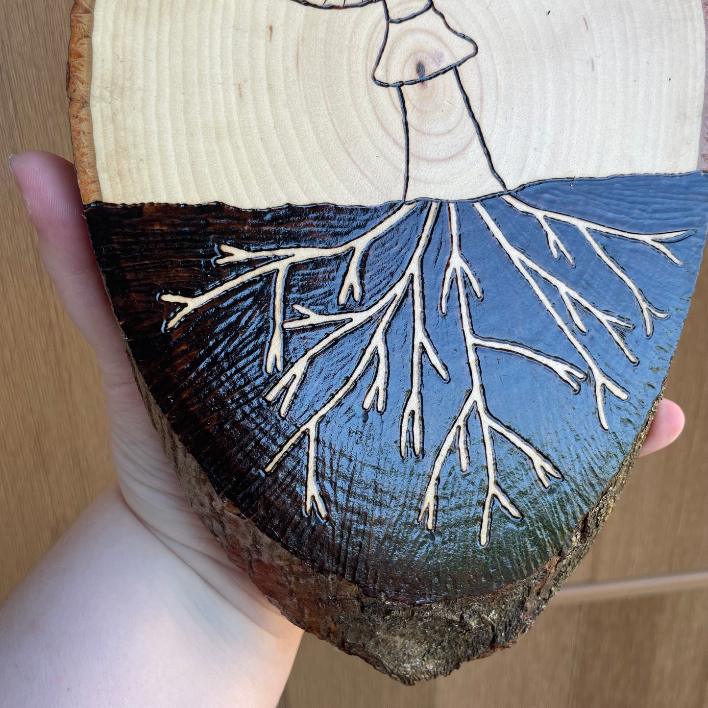 Wood Burned Mushroom Wall Hanging