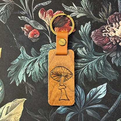 Wood Burned Mushroom & Fern Keychain