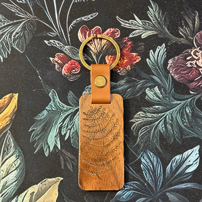 Wood Burned Mushroom & Fern Keychain