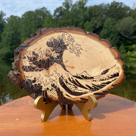 The Great Wave Wood Burned