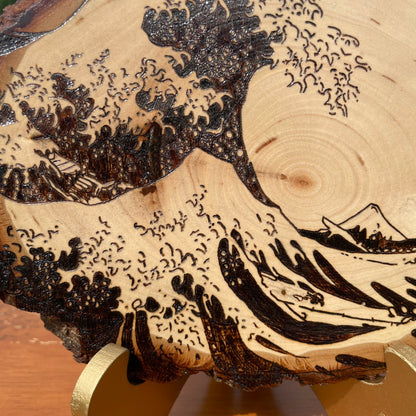 The Great Wave Wood Burned