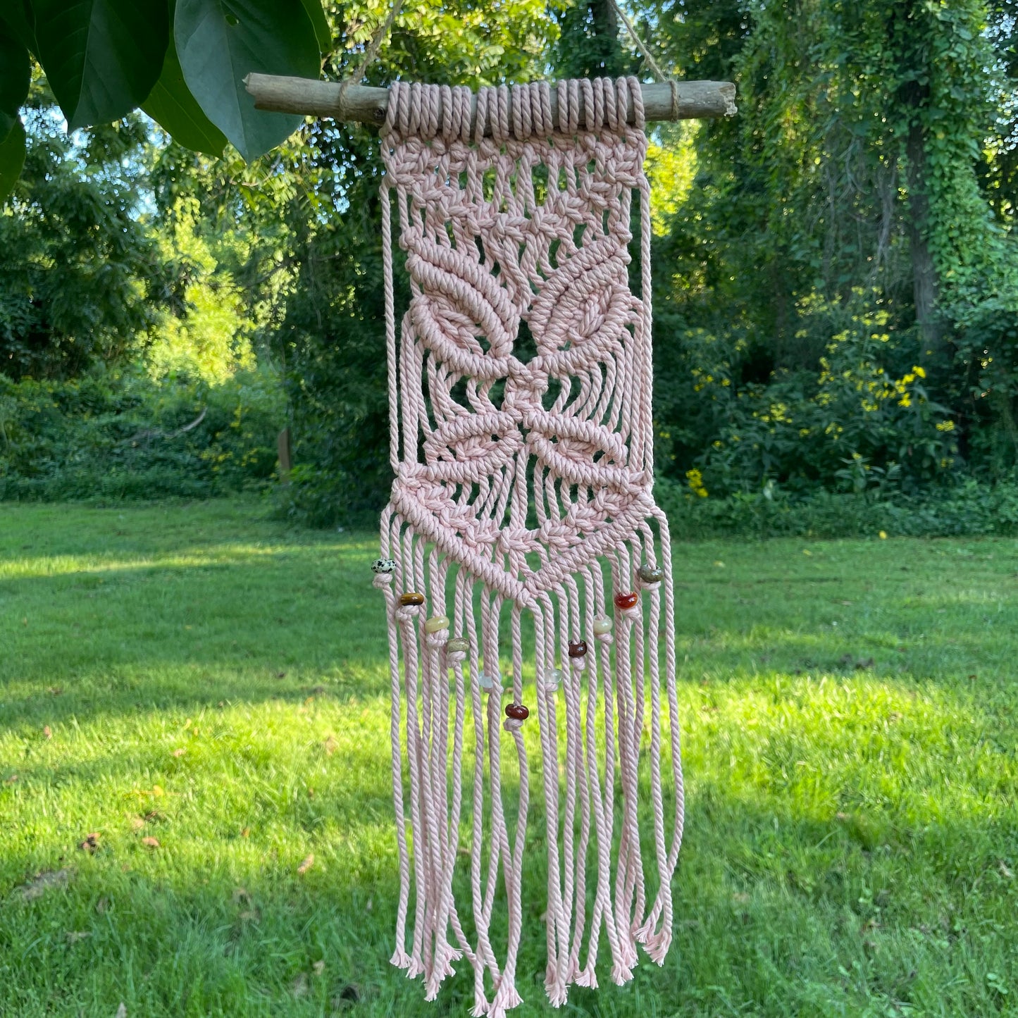 Macrame Pink Butterfly Wall Hanging with Crystal Beads