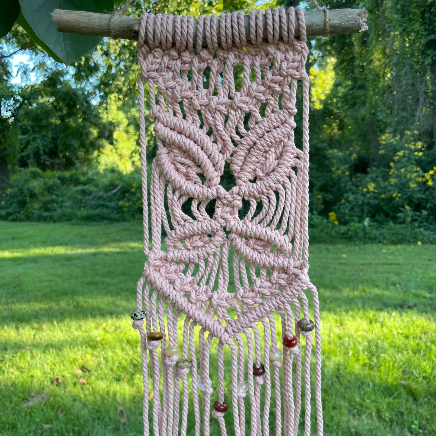 Macrame Pink Butterfly Wall Hanging with Crystal Beads