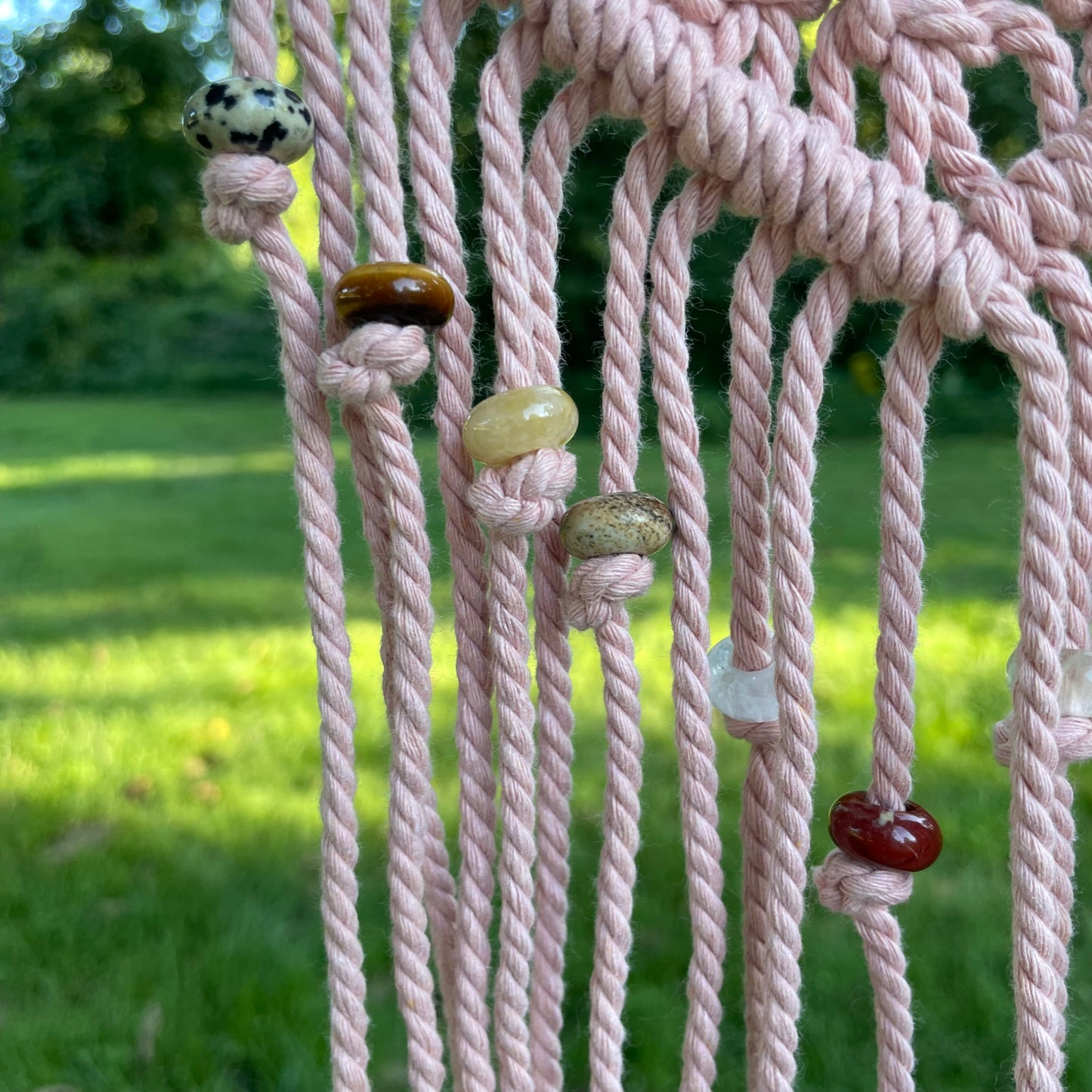 Macrame Pink Butterfly Wall Hanging with Crystal Beads