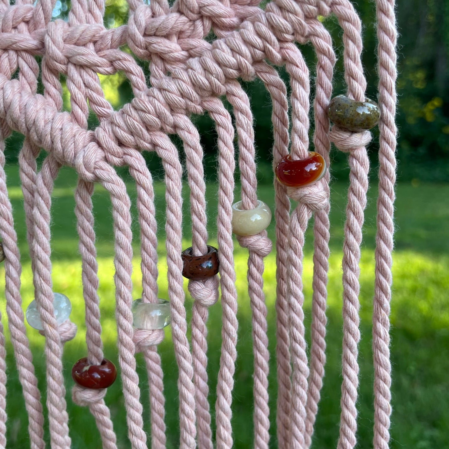 Macrame Pink Butterfly Wall Hanging with Crystal Beads