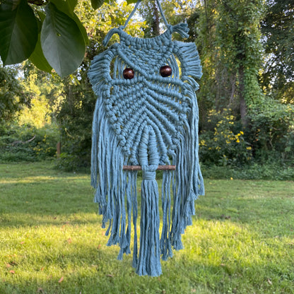 Macrame Blue Owl Wall Hanging