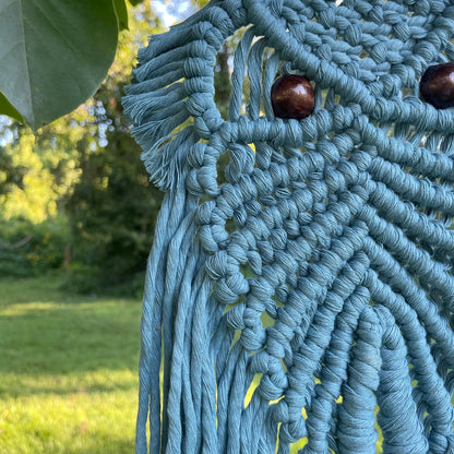 Macrame Blue Owl Wall Hanging