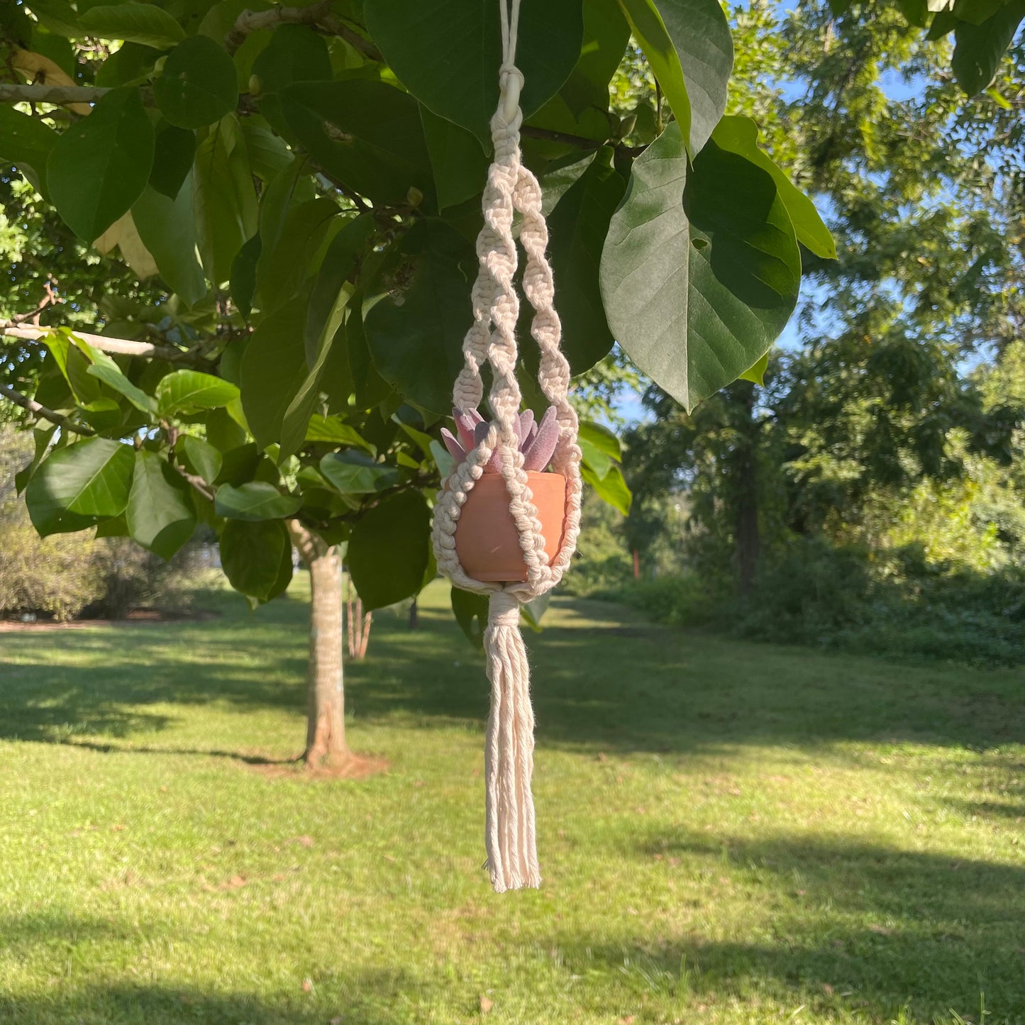 Macrame Mini Plant Hanger with Faux Succulent