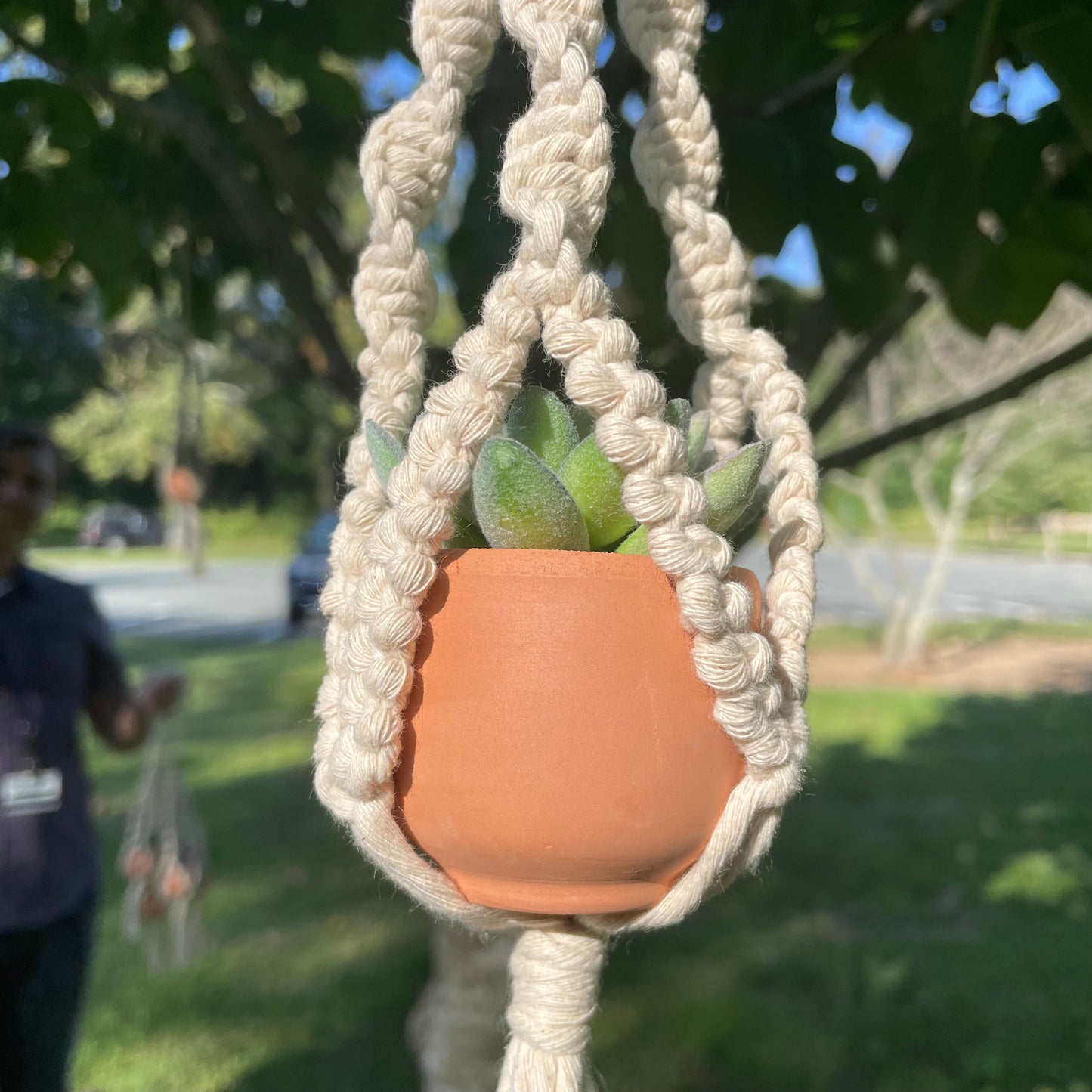 Macrame Mini Plant Hanger with Faux Succulent