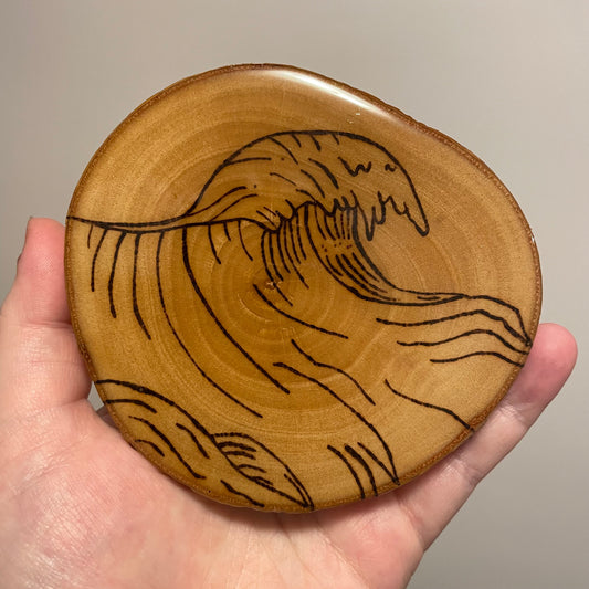 Wood Burned Wave Coaster