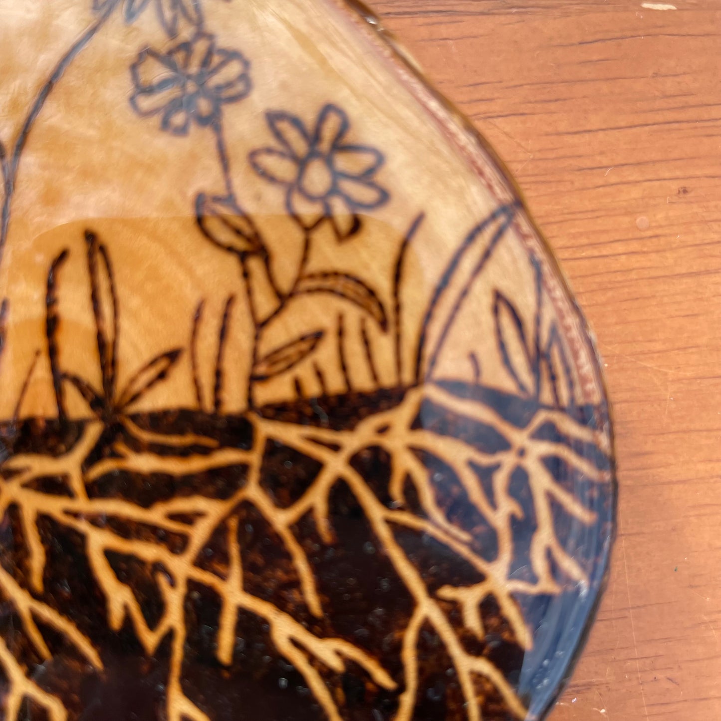 Wood Burned Wildflower Roots Coaster