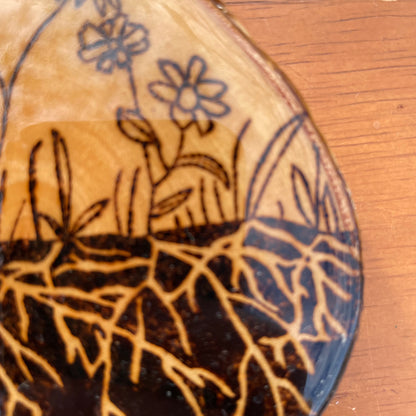 Wood Burned Wildflower Roots Coaster