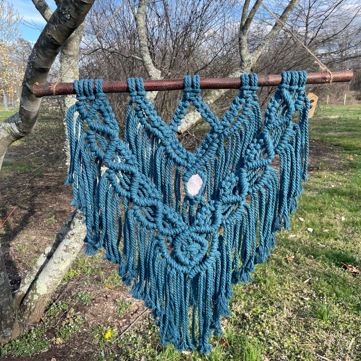 Macrame Wall Hanging with Rose Quartz Crystal