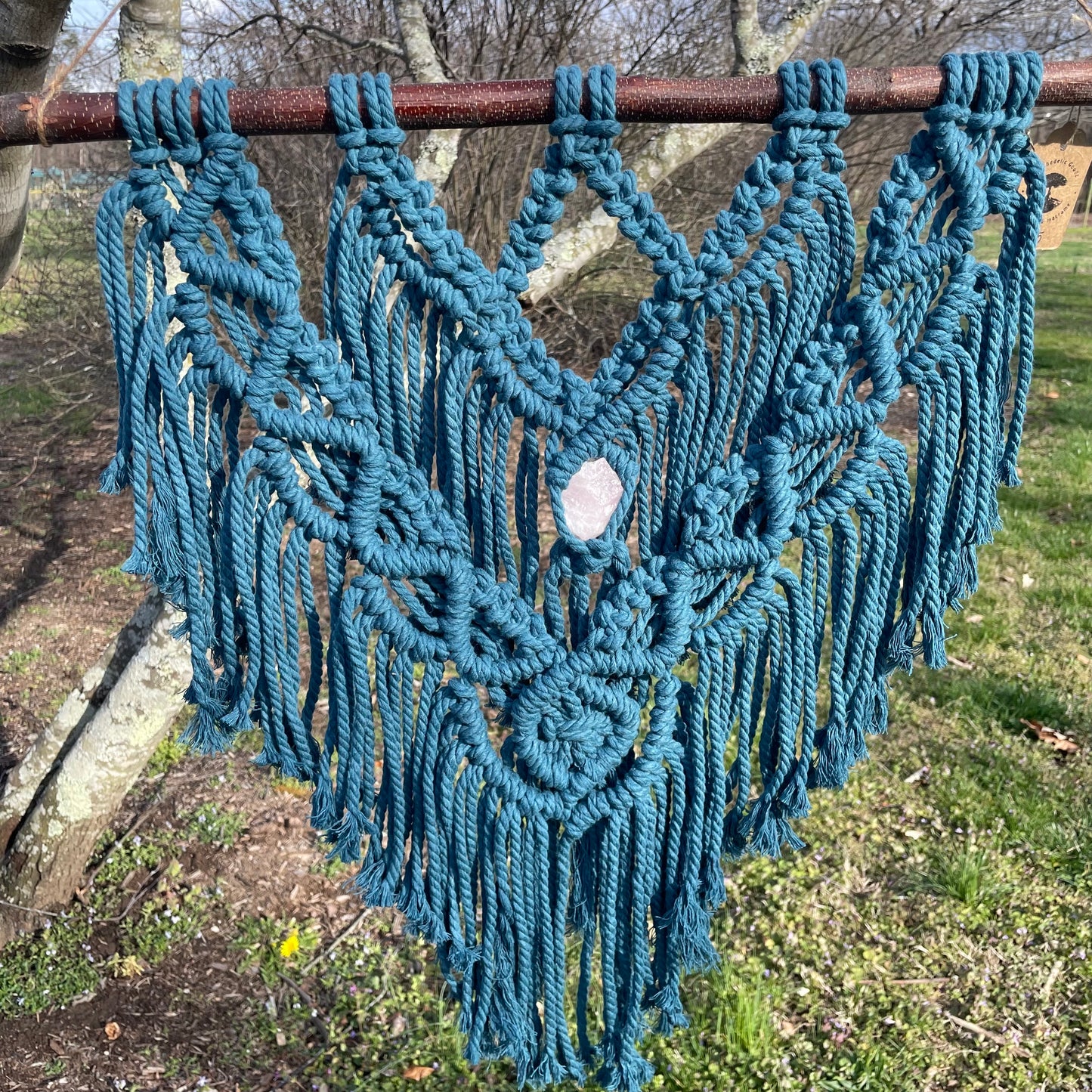 Macrame Wall Hanging with Rose Quartz Crystal