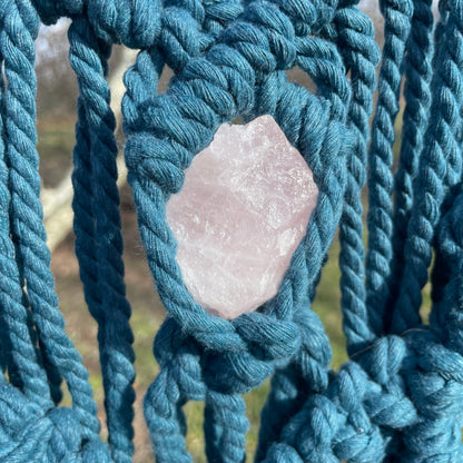 Macrame Wall Hanging with Rose Quartz Crystal