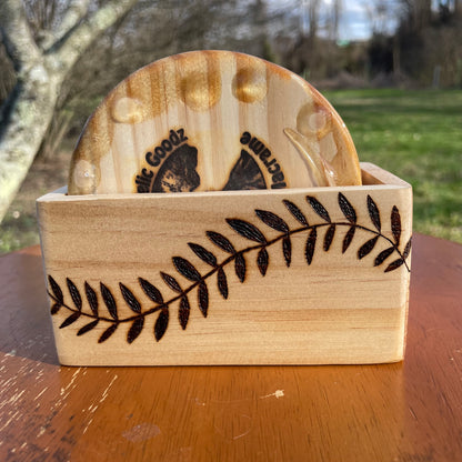 Wood Burned Flowers Coaster Set