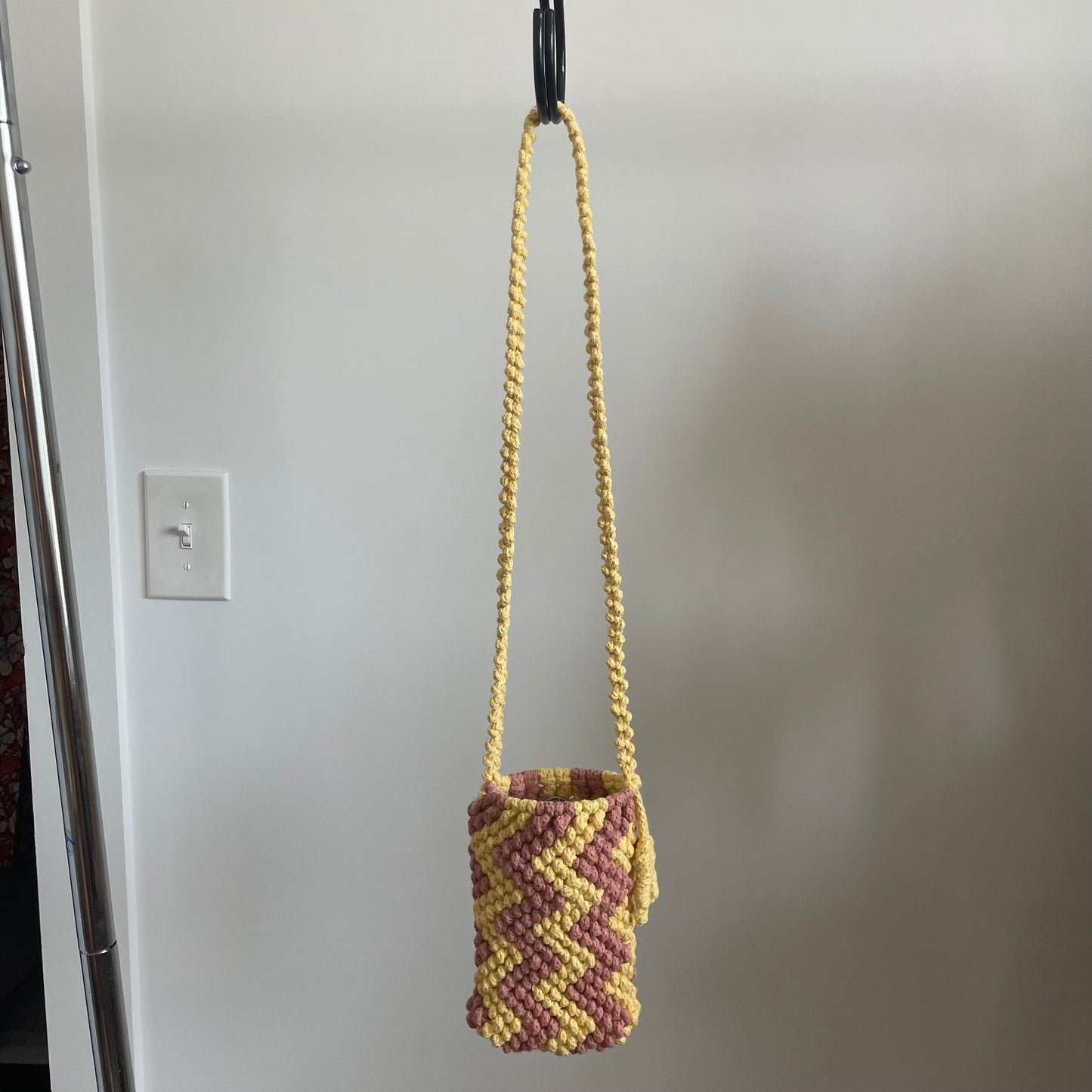 Yellow and Mauve Zigzag Macrame Bag