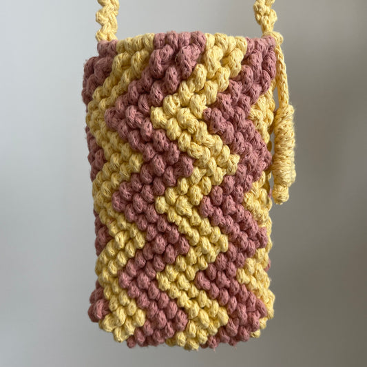 Yellow and Mauve Zigzag Macrame Bag