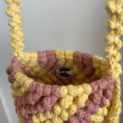 Yellow and Mauve Zigzag Macrame Bag