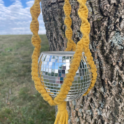 Macrame Plant Hanger with Disco Ball Planter