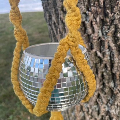 Macrame Plant Hanger with Disco Ball Planter