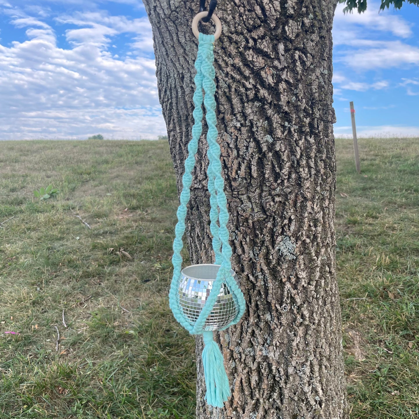 Macrame Plant Hanger with Disco Ball Planter