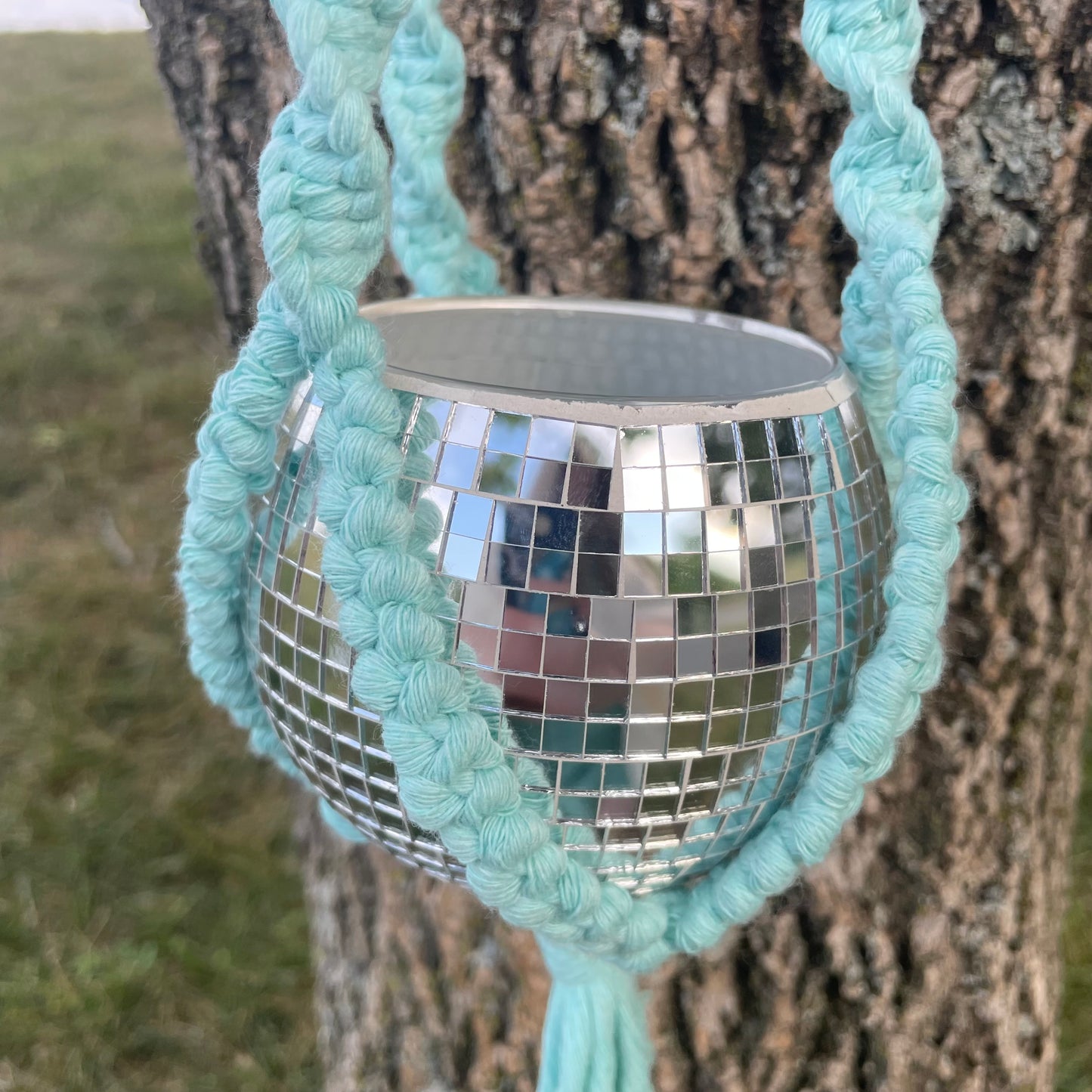 Macrame Plant Hanger with Disco Ball Planter