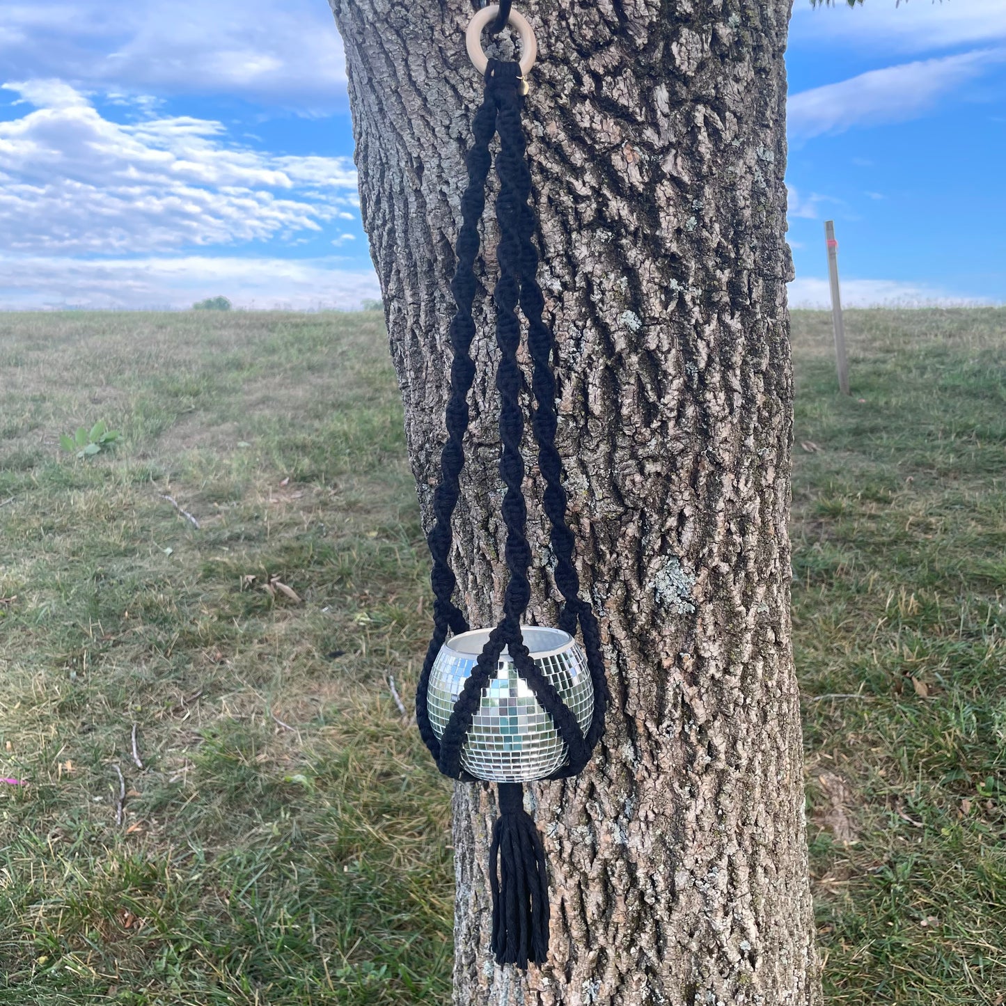 Macrame Plant Hanger with Disco Ball Planter