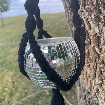 Macrame Plant Hanger with Disco Ball Planter