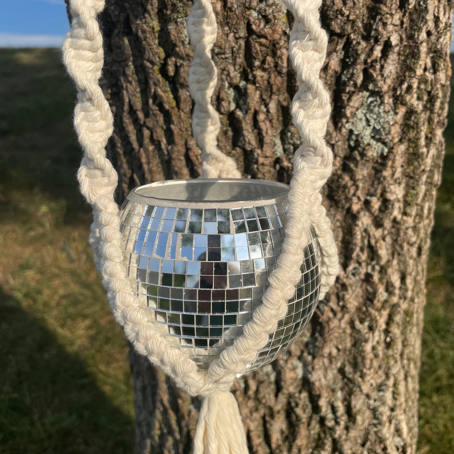 Macrame Plant Hanger with Disco Ball Planter