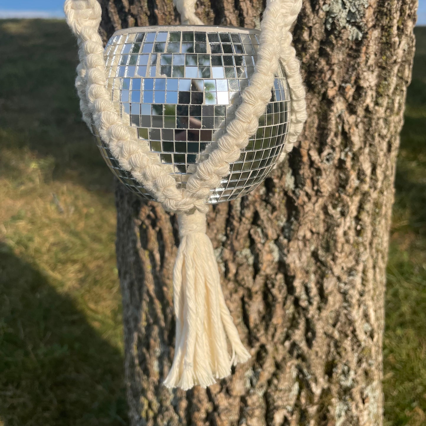 Macrame Plant Hanger with Disco Ball Planter