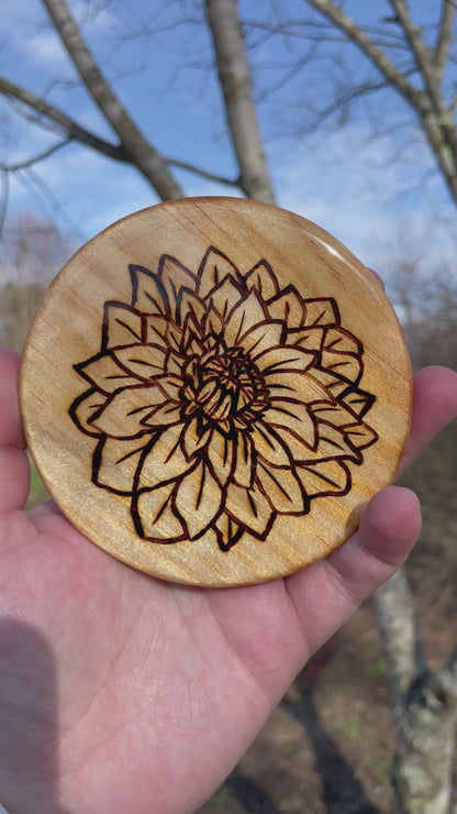 Wood Burned Flowers Coaster Set