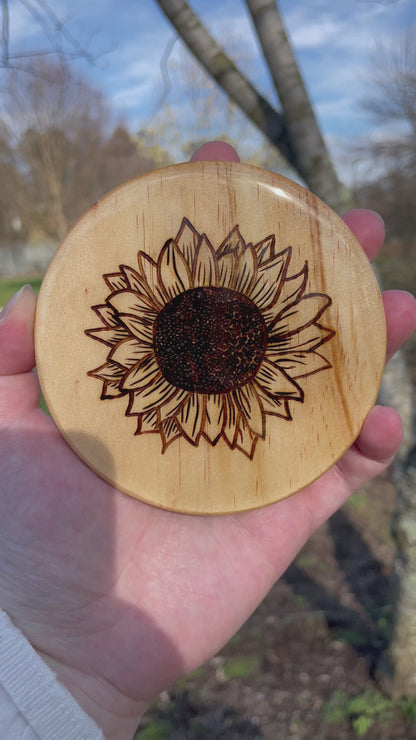 Wood Burned Flowers Coaster Set