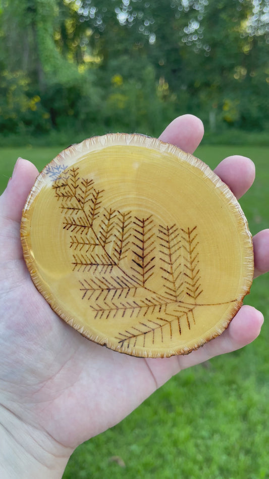 Wood Burned Fern Coaster